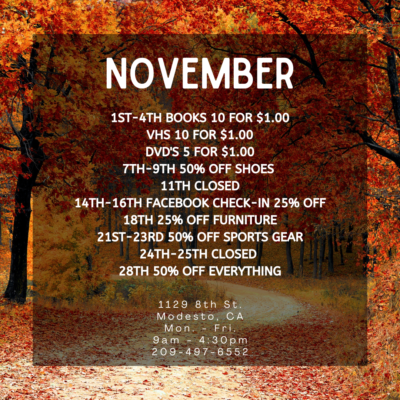 Thrift Store November Sales
